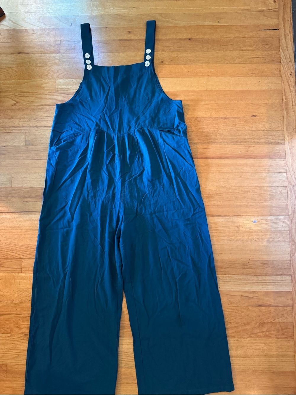 Teal Wide-Leg Jumpsuit with Buttoned Straps
